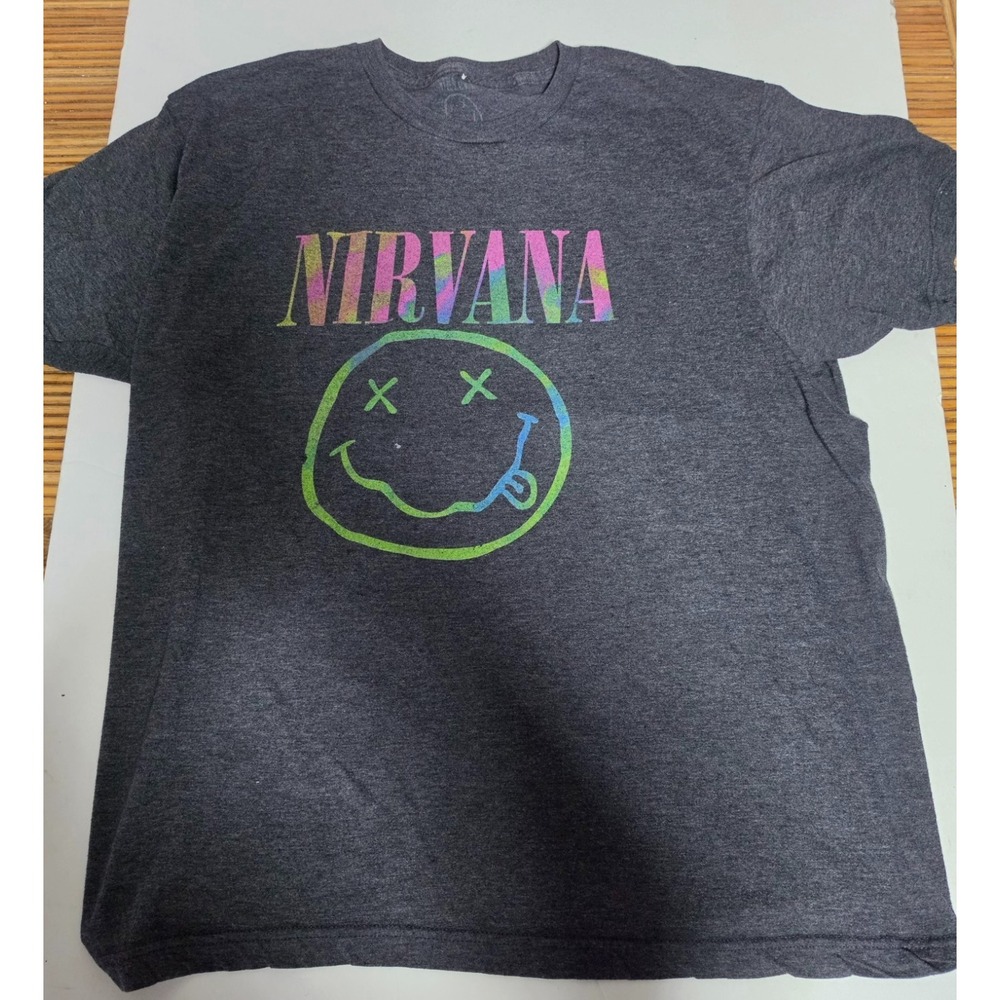 Nirvana Smiley Face Graphic Logo T-Shirt Women’s XL Gray Cotton Crew Neck